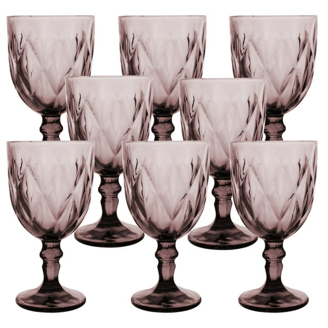 Juego 8 Copas de Vidrio Cristal para Champaña Vino Agua Color Purpura
