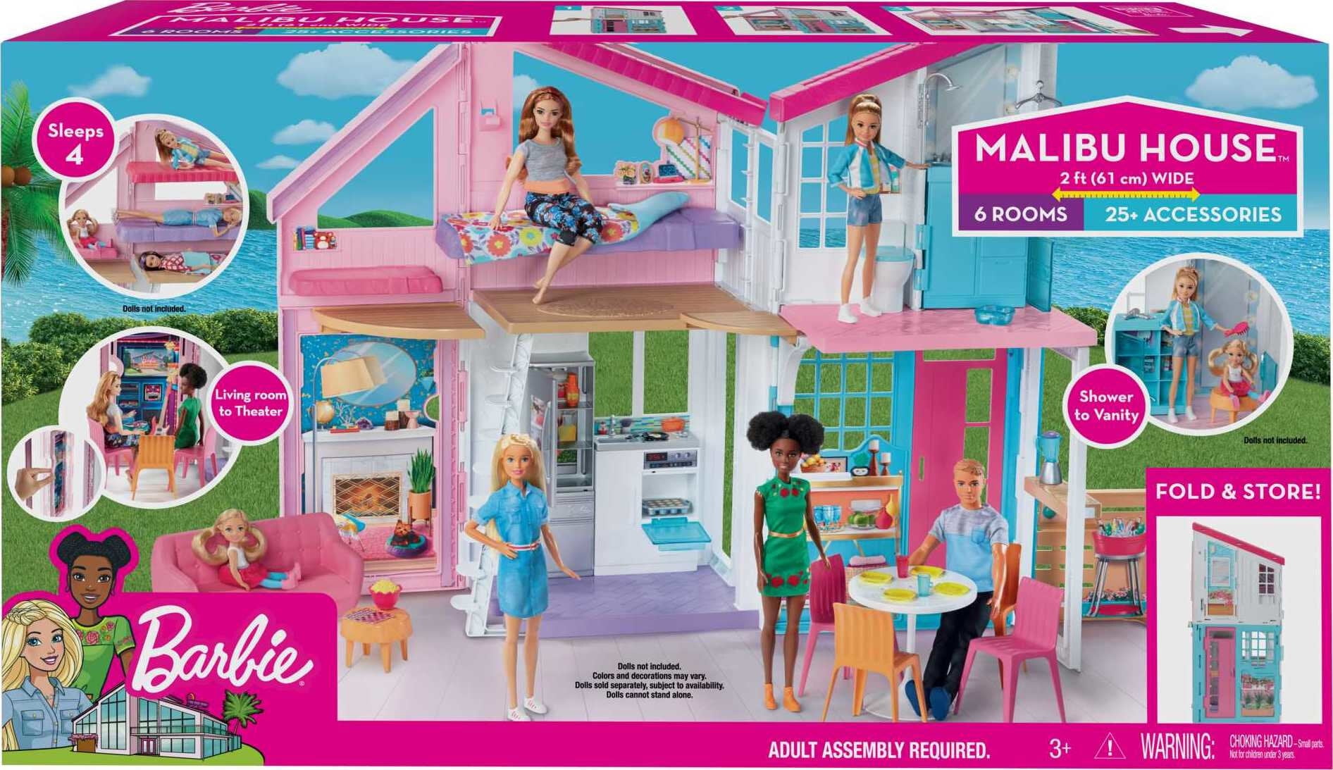 barbie estate malibu house playset with 25 themed accessories