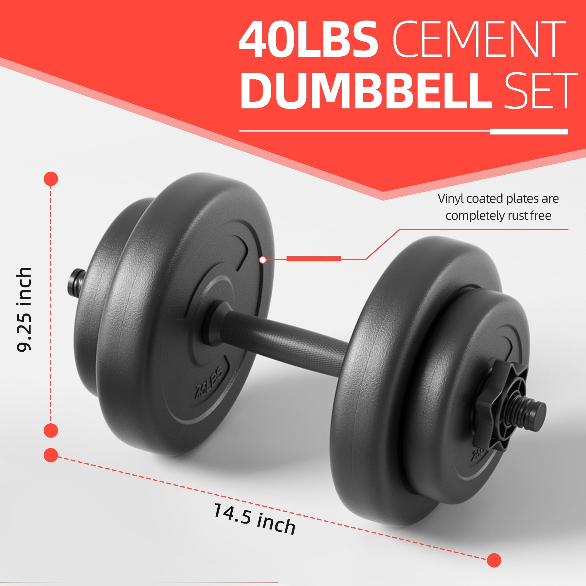 FlexWave 40LB Adjustable Dumbbell Set, with Sand-Filled Plates (4