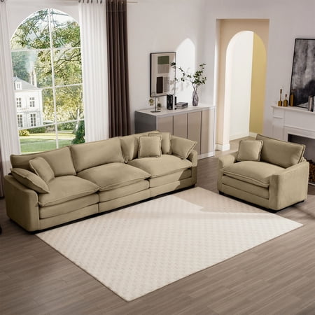 Mid-Century Tan Sectional Set / Cloud-Like Comfort in Multiple Rooms