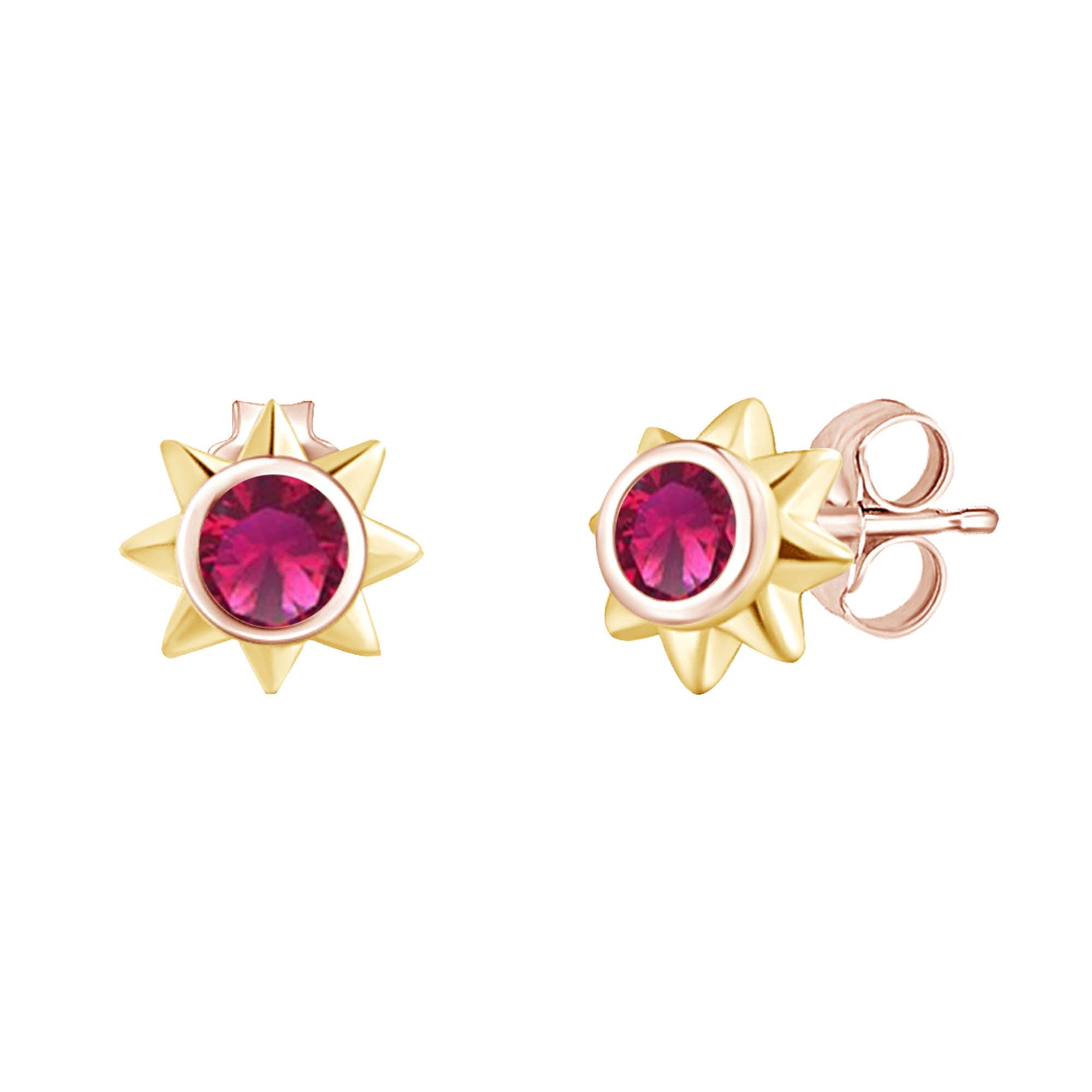 Simulated Garnet Two Stone Stud Earrings 14K Rose Gold Over Sterling Silver