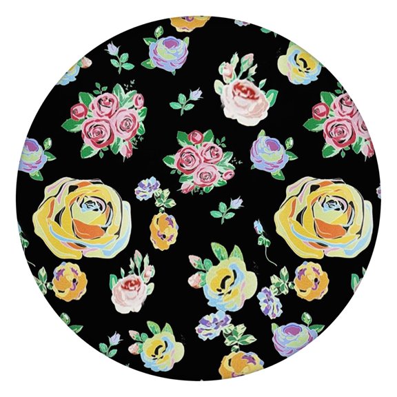 Fitted Round Tablecloth with Allover Floral Print, Elastic Border for Snug Fit, Water-Resistant and Easy Clean, Fits 44-52 Inch Table