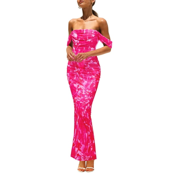Vestido largo PRETTYGARDEN ajustado fruncido para mujer, verano 2025