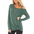 thumbnail image 2 of Mujer Casual Manga Larga Túnica Tops Un Solo Hombro Color Sólido Camiseta para Fiesta Compras Ocio Viajes Verde M, 2 of 6