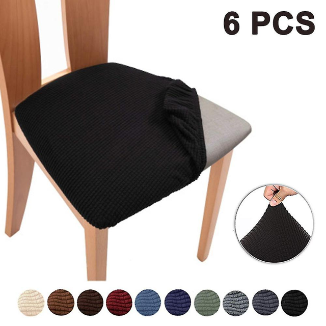 BEMS-6 fundas de asiento elásticas para silla de jacquard, cojín de asiento de silla extraíble (negro)