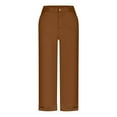 thumbnail image 6 of Brglopf Womens Dress Pants Wide Leg High Elastic Waisted Capri Pants Dressy Casual Business Slacks Work Trousers with Pockets Brown L, 6 of 8