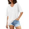 thumbnail image 3 of Fancyglim Women's Tee Oversized Shirts Summer V Neck Comfy Tunic Top White M, 3 of 7