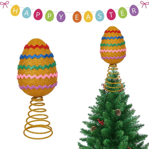 TechToyHub Easter Tree Topper 7.9 Inch Golden Star Top,Colorful Foam Eggs & Metal Stand Pre-assembled Easter Tree Decorations for Christmas Tree,Spring Home Tabletop Centerpiece Party Supplies