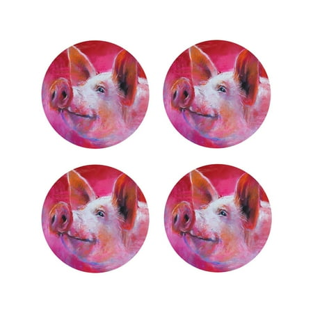 

Tideii Pink Pig for Leather Coasters 4 Pieces Anti-fouling and Anti-scalding Decorative Coasters Suitable for Restaurants Kitchens Coffee Shops-Round Shape