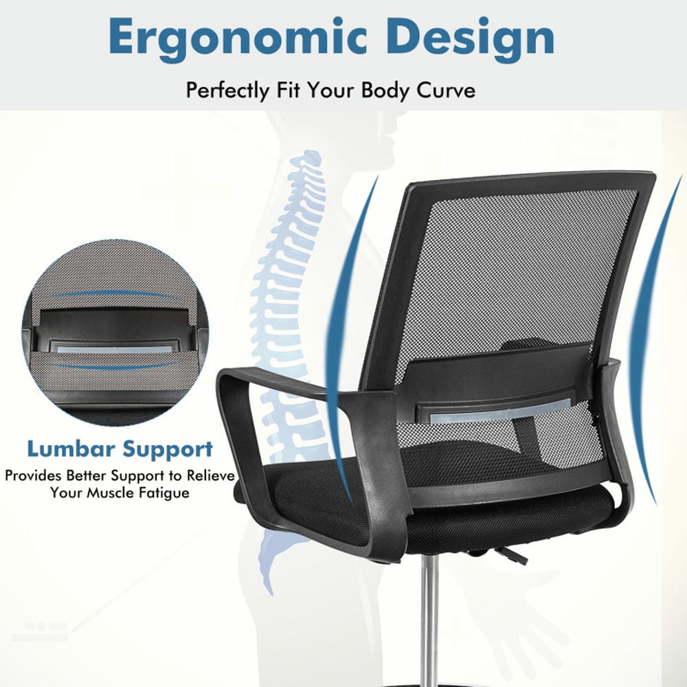 Demi Bonn Drafting Chair Tall Office Chair with Adjustable Height, Rolling Work Computer Desk Chair for Home, Bedroom, Study, Black