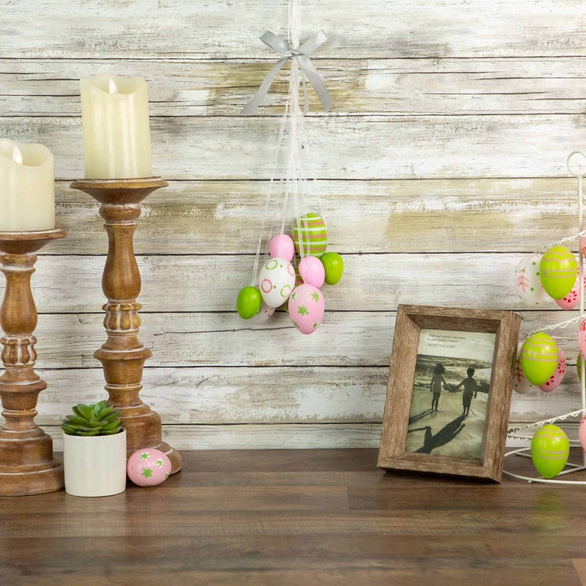 CRESTIN- Northlight 17" Pastel Pink Green White Floral Spring Easter Egg Cluster Decor
