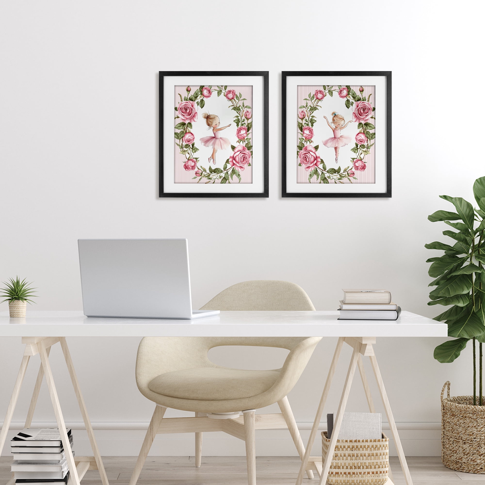 Stupell Industries Little Rose Dancers 2 Piece Black Framed Print Under Glass Set, design by Christine Simpson Art