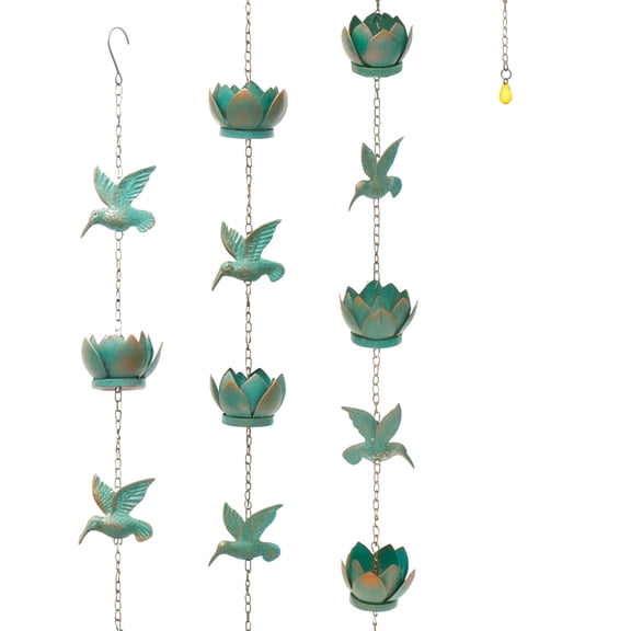 Hummingbird Rain Chain for Gutters, 8.2ft Metal Rainwater Diverter, Decorative Downspout Replacement for Outdoor Garden Patio