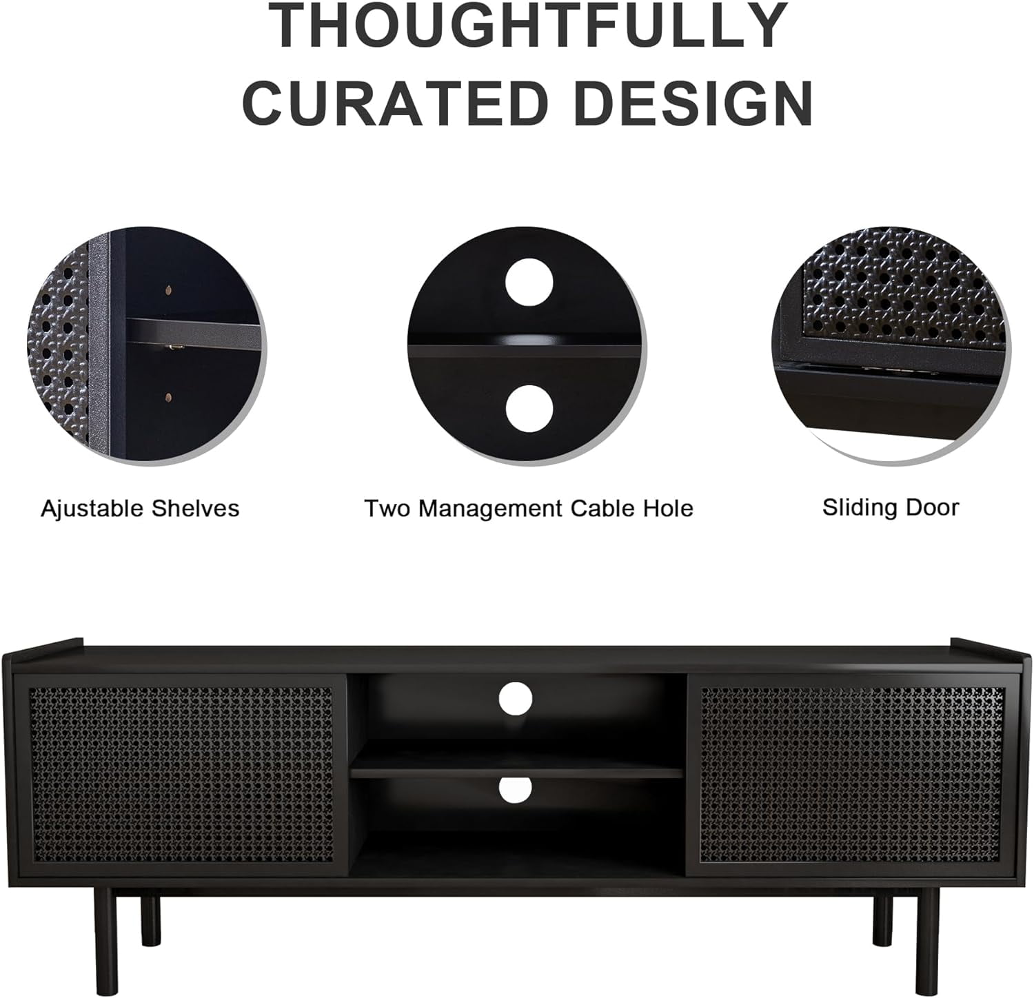 Weselon TV Stand for 70" TVs, Iron Rattan Storage Cabinet