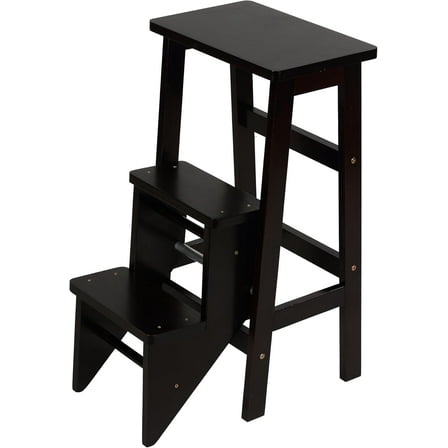 Cortesi Home Druzi Barstool, Stepstool, Ladder, Dark Walnut Finish