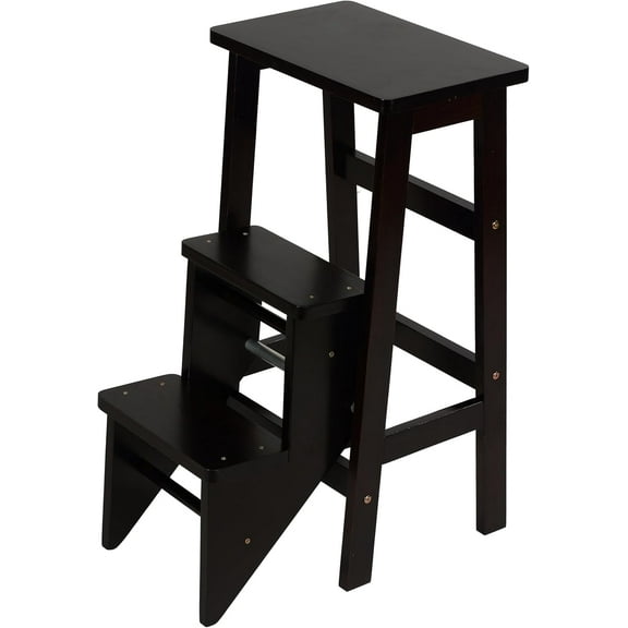 Cortesi Home Druzi Barstool, Stepstool, Ladder, Dark Walnut Finish