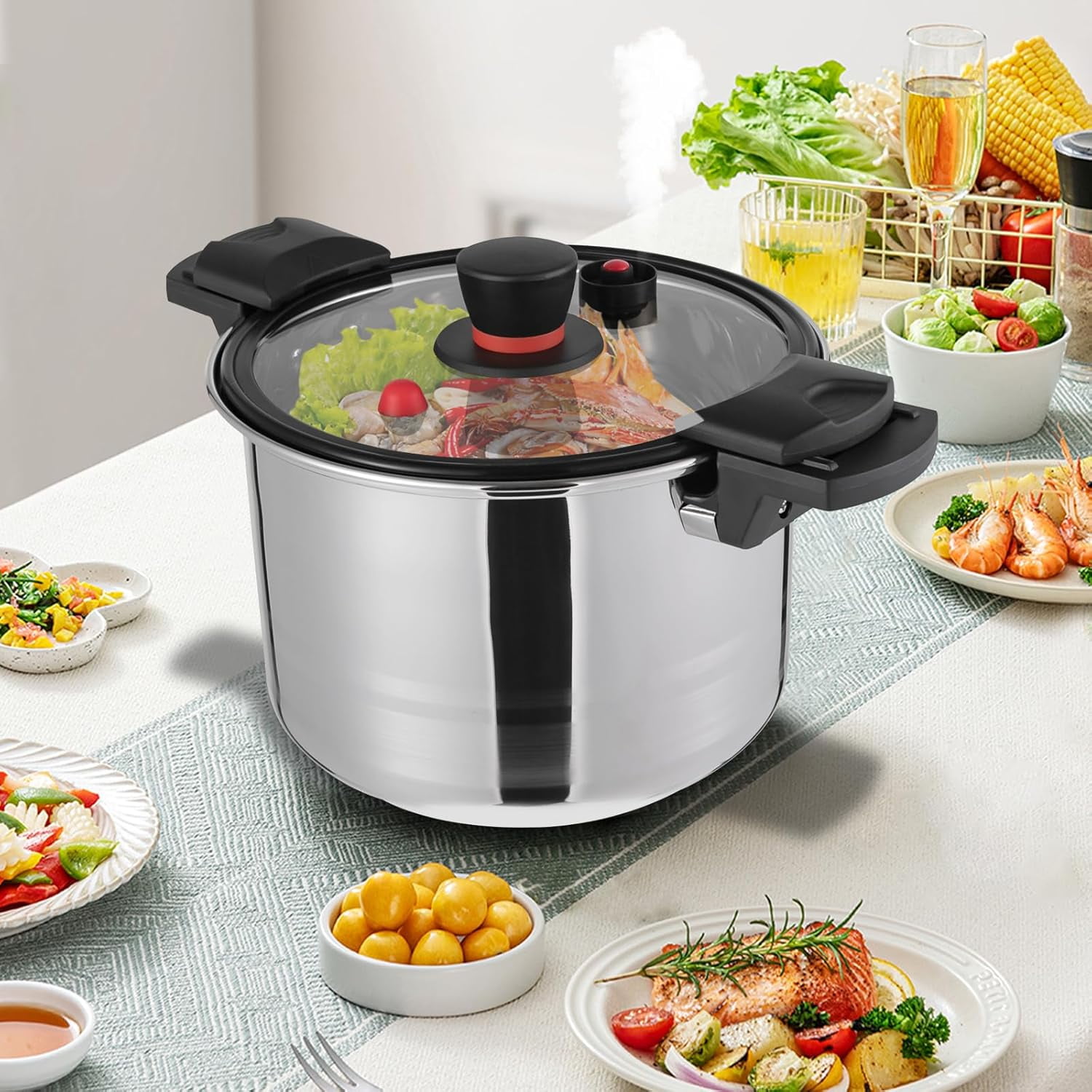 7L/7.4Qt Pressure Canner and Cooker for All Cooktop, Stainless Steel Pressure Cooker with Glass Lid, 60Kpa Pressure Pot Cooker Safer for Canning, 6-7 People (White)