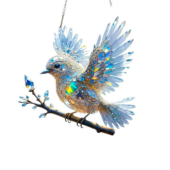 Stained Glass Bird Suncatcher Hanging Ornament, Handmade Crystal Bluebird Window Decor, Sunlight Catcher Art Gift for Home, Garden, Office, Car Rearview Mirror, Nature Inspired Decoration Piece