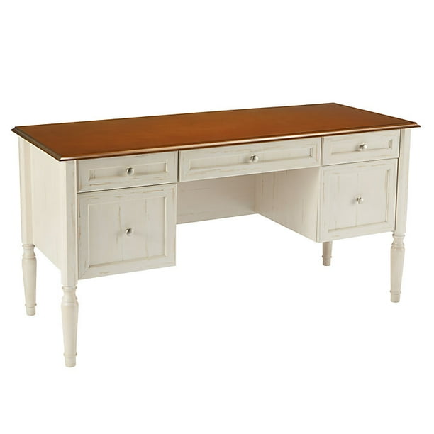 Realspace Shore Mini Solutions Executive DoublePedestal Computer Desk, Antique White/Cherry