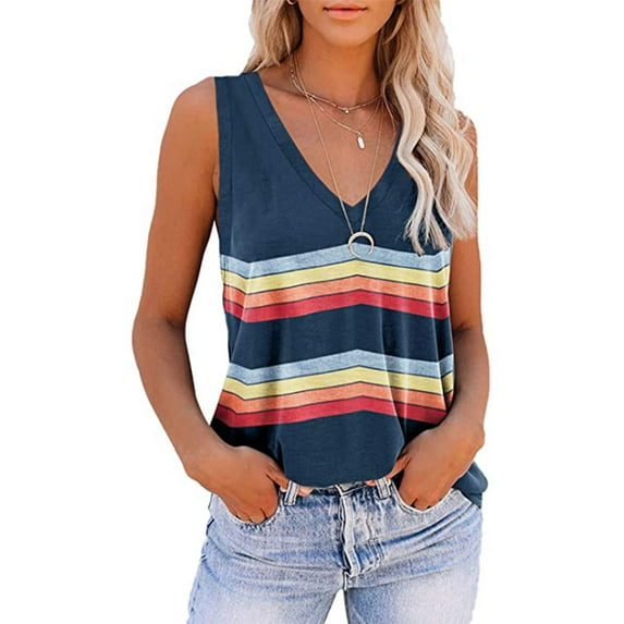 Floral Tank Top for Women Summer Beach Sleeveless V-neck Casual Loose Tee Shirt Lady Sleeveless Blouse Shirt Tops