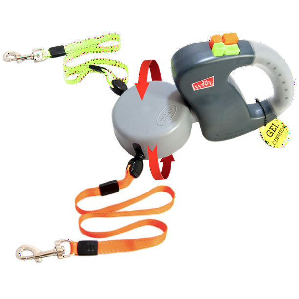 Wigzi Two Dog Retractable nontangling dog leash with gel handle walk 2