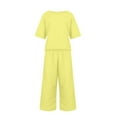 thumbnail image 4 of Htigea Women's 2 Piece Lounge Set Fashion Travel Outfits Vacation Loungewear Comfy Wide Leg Tracksuit Today Sales Yellow,XXXXL, 4 of 5