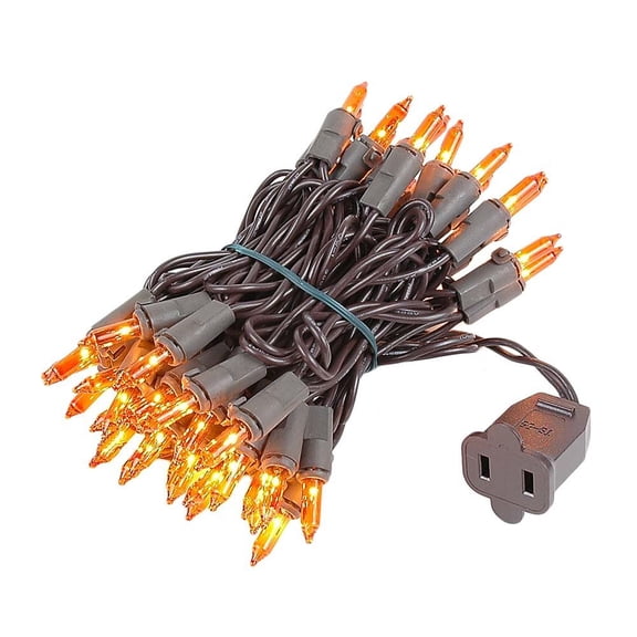 Novelty Lights Amber/Orange 50 Light Incandescent Mini Christmas String Lights Brown Wire 11 Feet