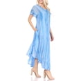 thumbnail image 4 of Sakkas Myani Two Tone Embroidered Sheer Cap Sleeve Caftan Long Dress | Cover Up - Blue - One Size Regular, 4 of 5