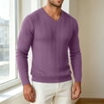 thumbnail image 2 of ZVAVZ V Neck Knit Tee Shirts for Men Long Sleeve Textured Tops Fall Casual Gym Athletic Shirts Stretchy Workout Running T-Shirt Purple S, 2 of 7