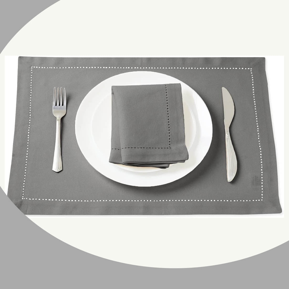 100% Pure Cotton Hemstitched Dining Table Placemats - Grey - Set of 4 ...