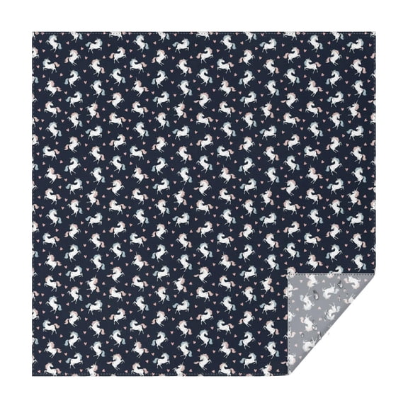 Dark Blue Cartoon Unicorn Heart Pattern Square Tablecloth,Waterproof Square Table Cover,Wipeable Spillproof Washable Table Cover for Home Kitchen Party Decor 42"X42"(107x107cm)