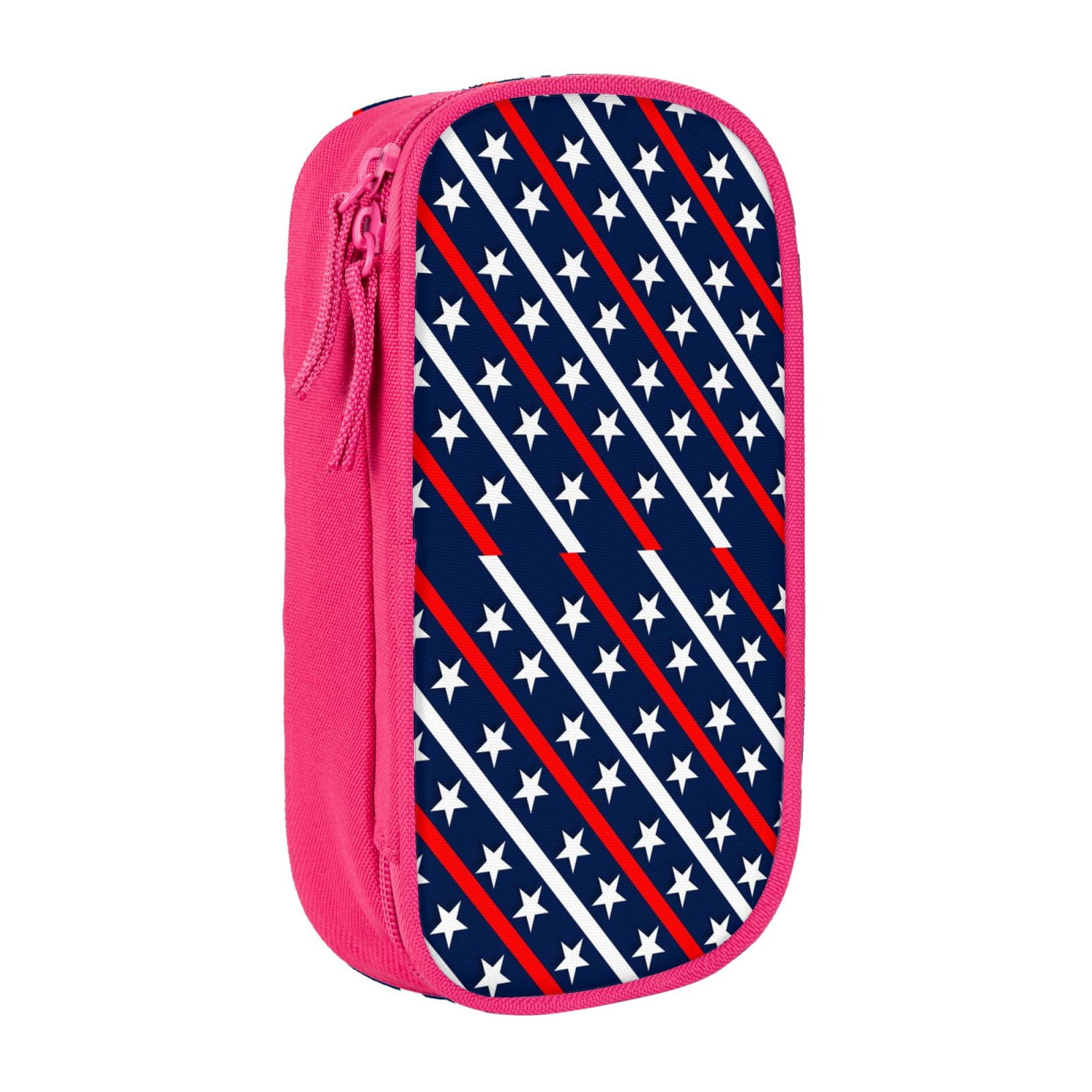 XMXY Patriotic Red White Blue Stars Strips Large Capacity Pencil Case,  Portable Pencil Bags with Compartments Zipper Blue