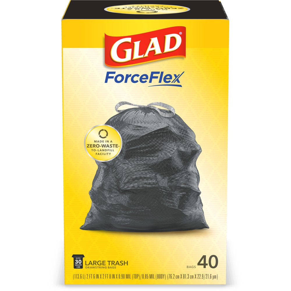 Glad ForceFlex Large Trash Bags, 30 Gallon, 40 Bags (Unscented