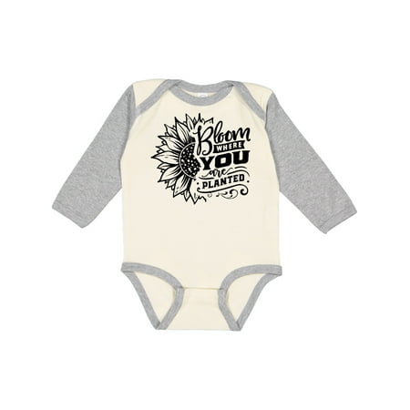 

Inktastic Bloom Where You Are Planted Inspirational Sunflower Gift Baby Boy or Baby Girl Long Sleeve Bodysuit
