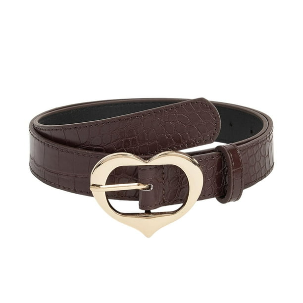 Cinturón de Mujer con Hebilla de Corazón Yuyangstore Cuero PU Café 103 x 2.8 cm