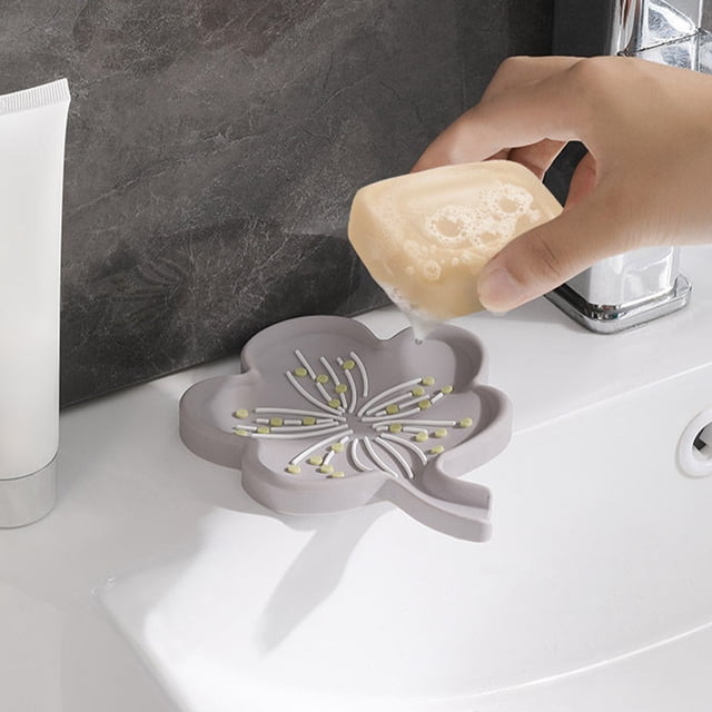 Jabonera de silicona con ranura guía, soporte para jabón de baño y cocina, bandeja de drenaje de agua, multicolor, 13.3 cm