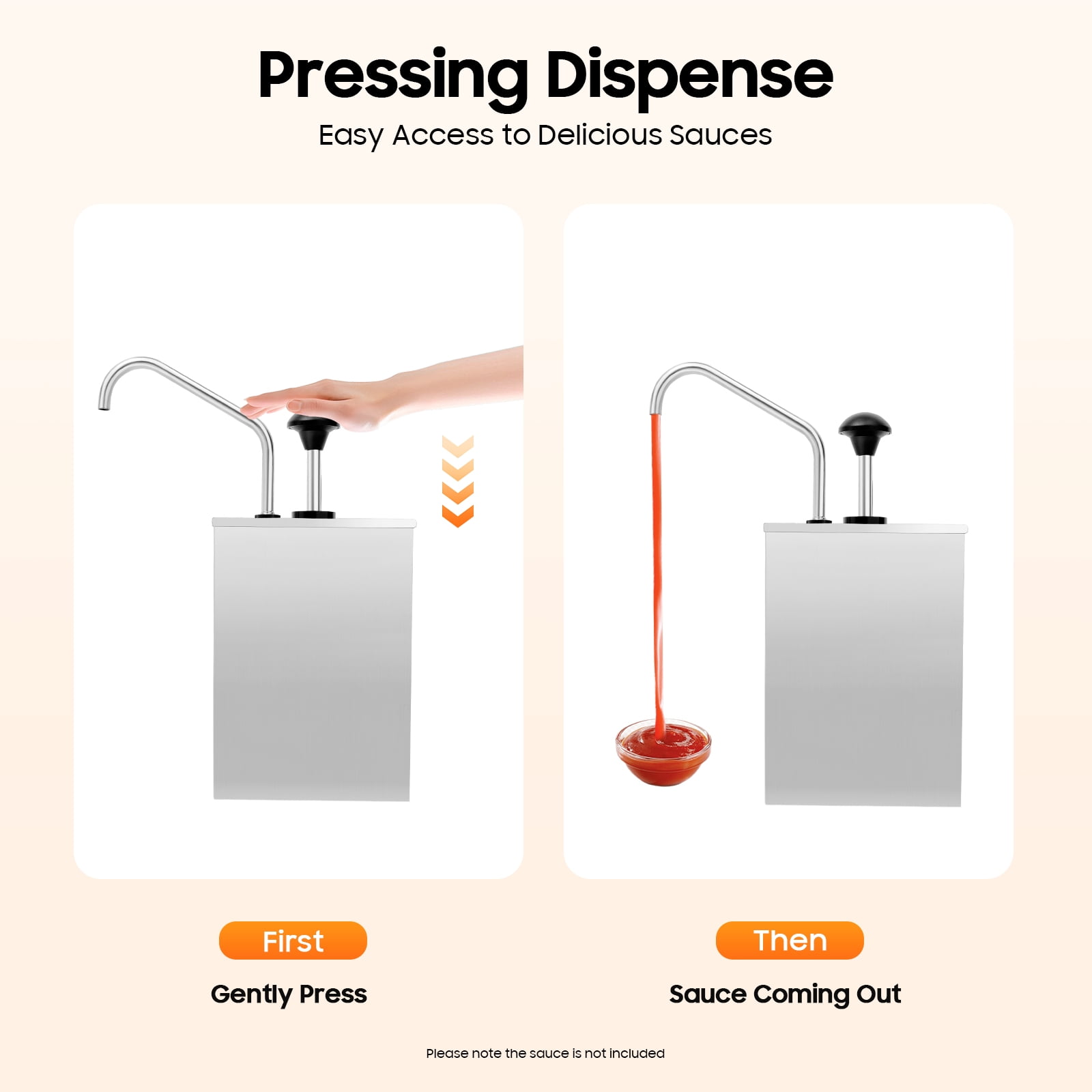 Peakora 304 Stainless Steel Sauce Dispenser Pump Commercial 4.2qt Squeeze Condiment Pump Station Large Capacity 1 Head Soy Syrup Salad Jam Dressing Seasoning Ketchup Dispenser Pump