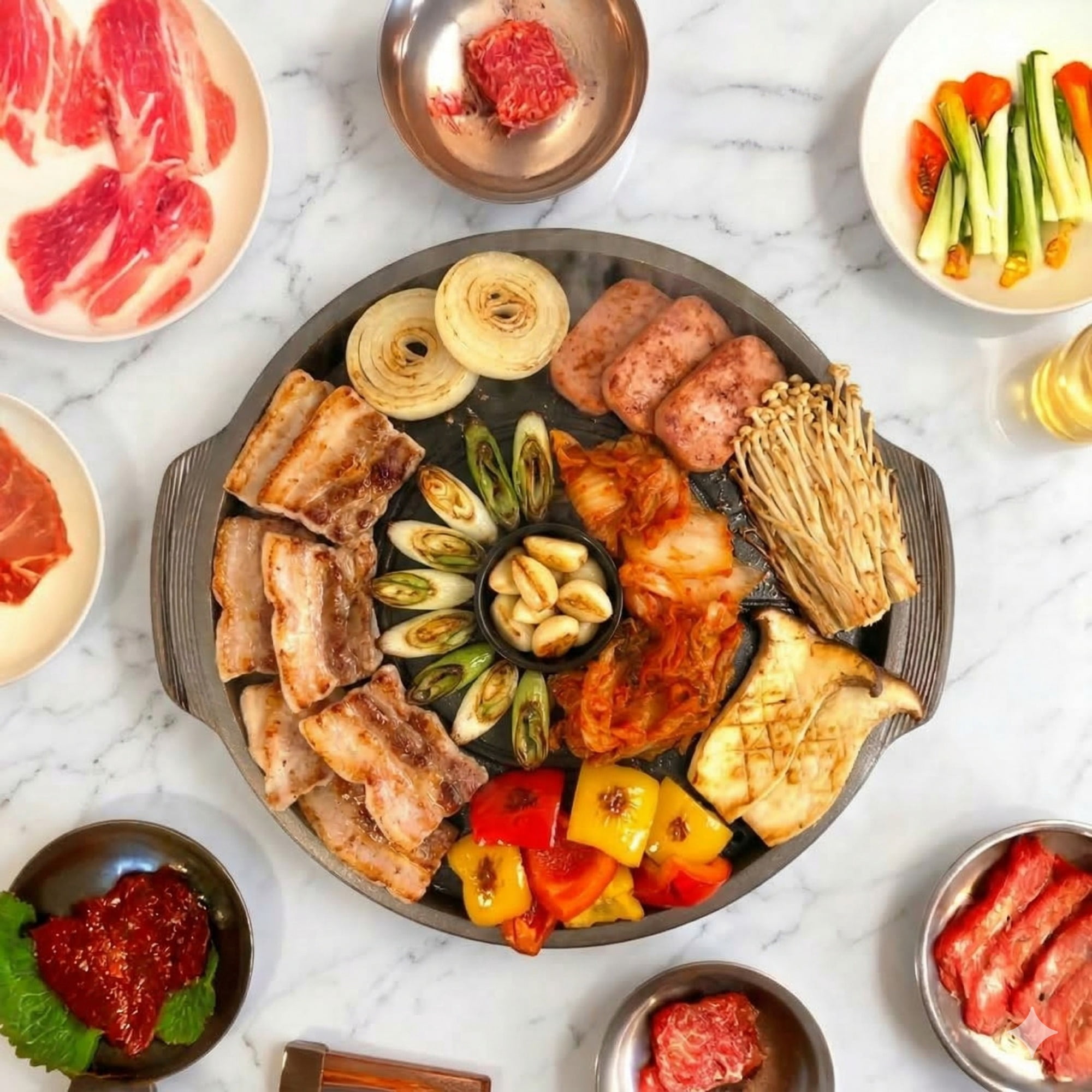 COOKKING - Korean Traditional BBQ Grill Pan, Cauldron Lid Shape - Stovetop Nonstick Indoor/Outdoor Smokeless BBQ Cast Aluminum Grill Pan