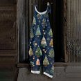 thumbnail image 2 of Women's Vintage Cotton Linen Overalls with Christmas Print - Casual Loose Jumpsuit with Shoulder Straps & Pockets, Dark Blue, Size XXL, 2 of 5