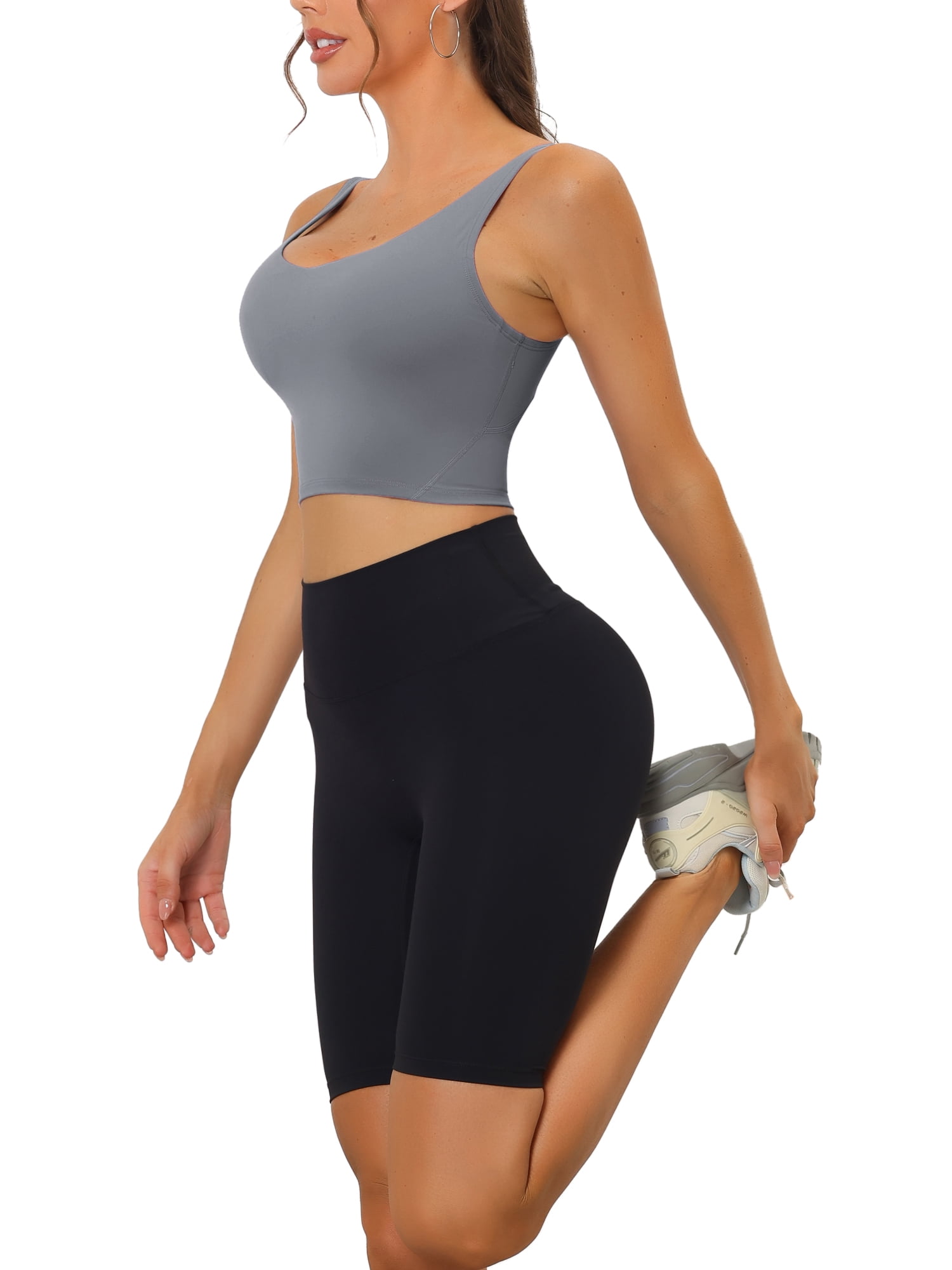DARING DIVA Sports Bra Medium Support Workout Longline Yoga Tank Top S Light Gray