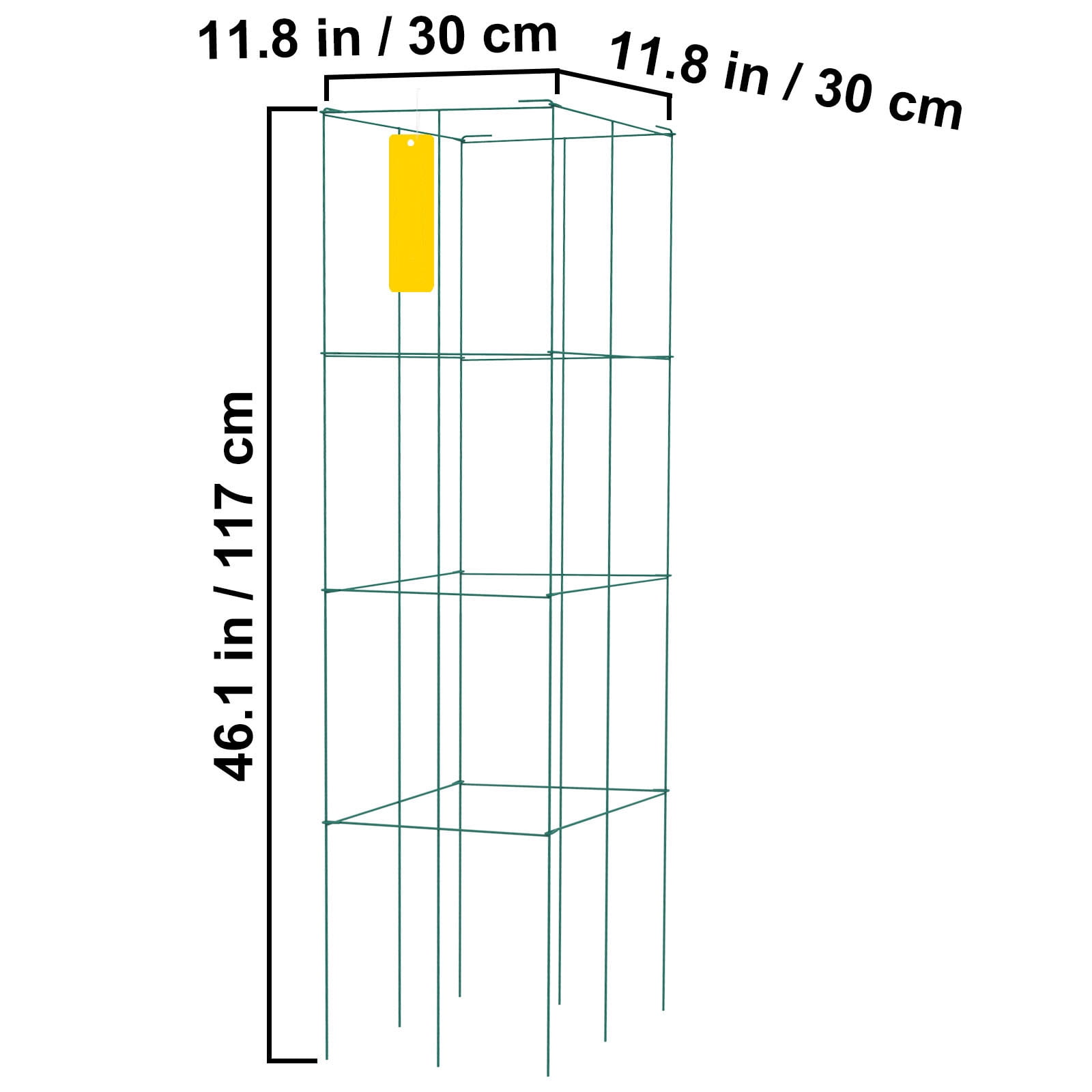 KFFKFF Tomato Cages, 11.8" x 11.8" x 46.1", 10 Packs Square Plant Support Cages, Silver PVC-coated Steel Tomato Towers for Climbing Vegetables, Plants, Flowers, Fruits