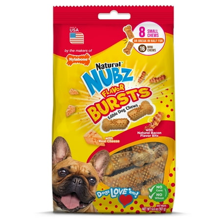 Nylabone Nubz Flavor Bursts Natural Dog Chew Treats Bacon & Cheese Flavor, Small (8 Count)