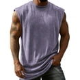 thumbnail image 2 of GrmtClth Mens Tank Tops Sleeveless Cut Off Muscle Shirt Workout Gym Running Vintage Acid Wash Tanks Tees Vintage Distressed Loose Stylish Pullover Purple 2XL, 2 of 4