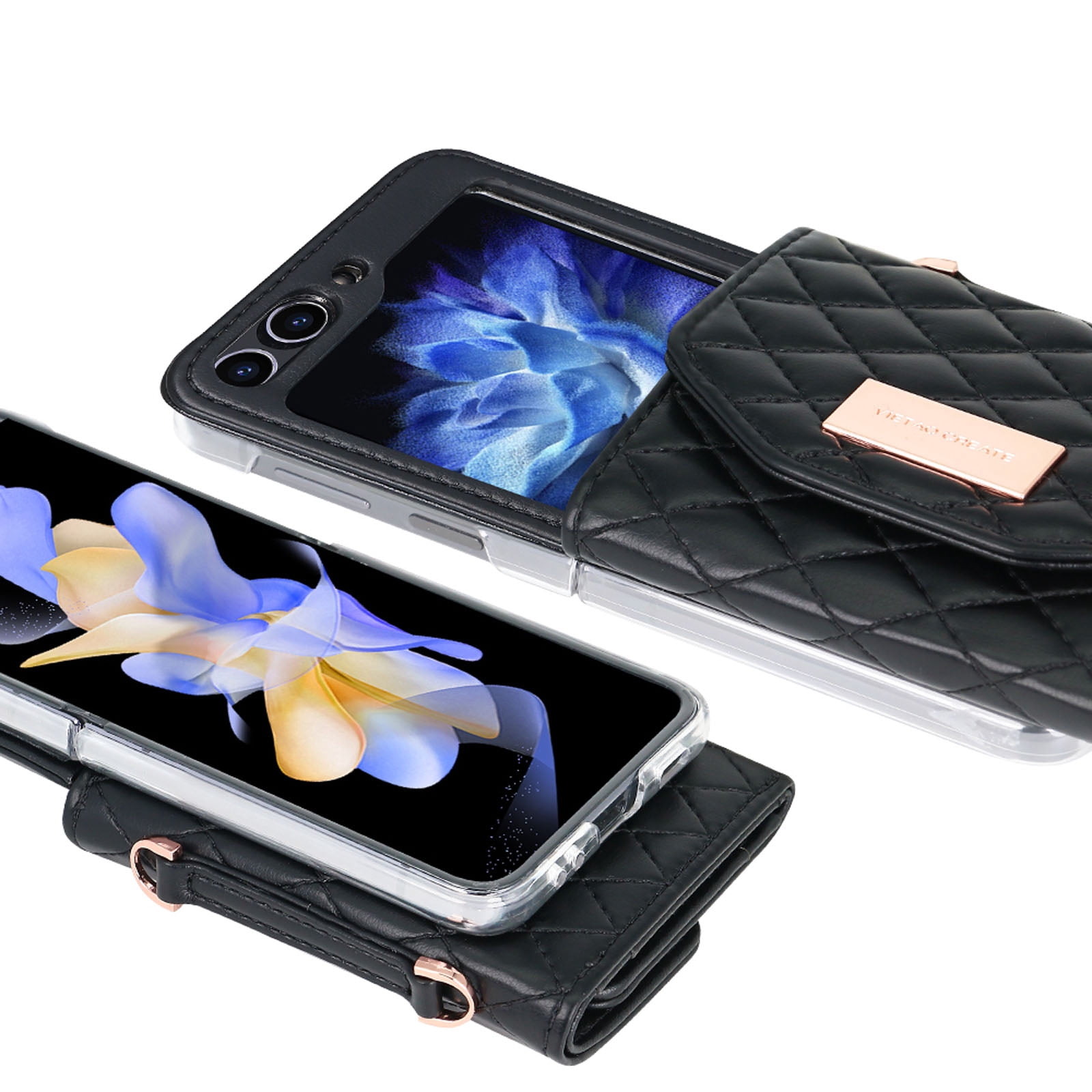 for Samsung Galaxy Z Flip 6 Case with Card Slots, [Crossbody Strap] [RFID Blocking] Women Girls PU Leather Wallet Case Lanyard Crossbody Bag Phone Case for Samsung Galaxy Z Flip 6,Black