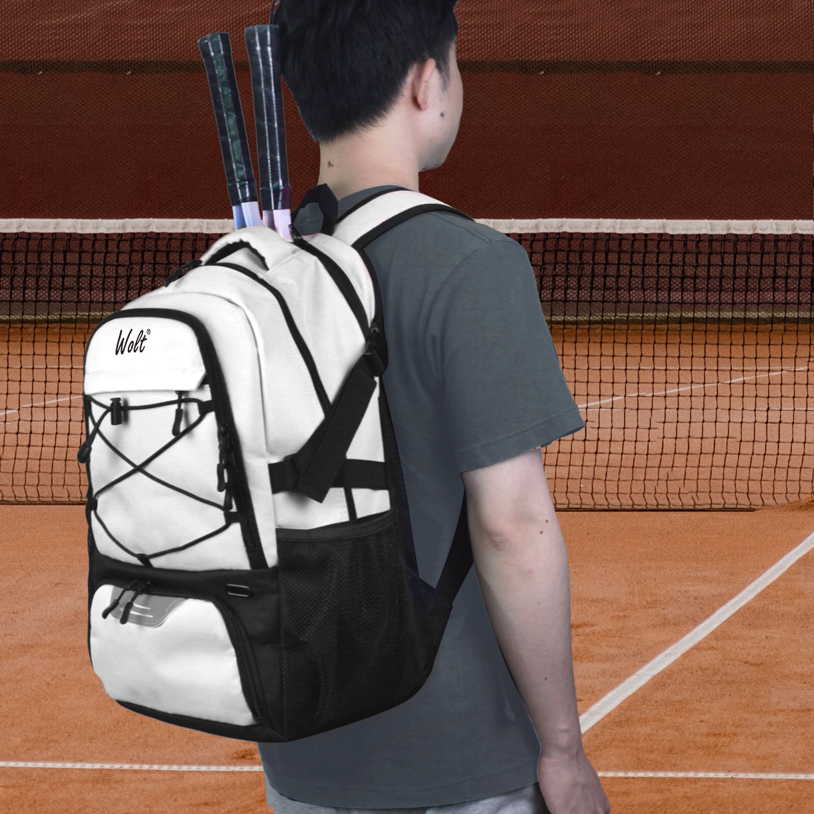 WOLT | Professional Tennis Backpack for Men & Women - 2 Racket Holder with Ventilated Shoe Compartment, Beige 34L Sports Bag​