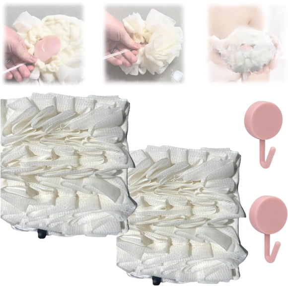 Esponja de baño 2 en 1, esponja suave y toallita Leeffa, esponja de ducha para el cuerpo, nueva toalla de baño, guante de baño, ducha adecuada para hombres y mujeres (blanco 2 unidades)