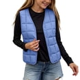 thumbnail image 4 of ZACPNCV Kids Puffer Vest V Neck Button Front Sleeveless Quilted Padded Jackets Boys Girls Fall Winter Lightweight Warm Waistcoat,Blue, 4 of 6