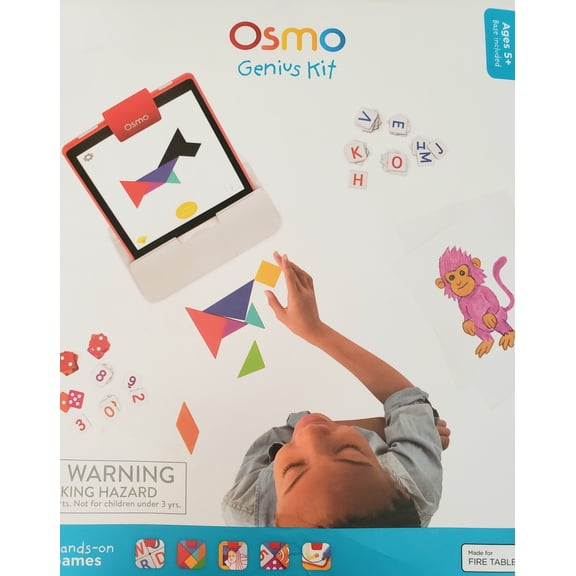 Open Box O.S.M.O. Genius Kit for Fire Tablets Includes 5 Game Apps: Words, Tangram, Numbers, Masterpieces, Newton Base & stackable Storage - For Ages 5+