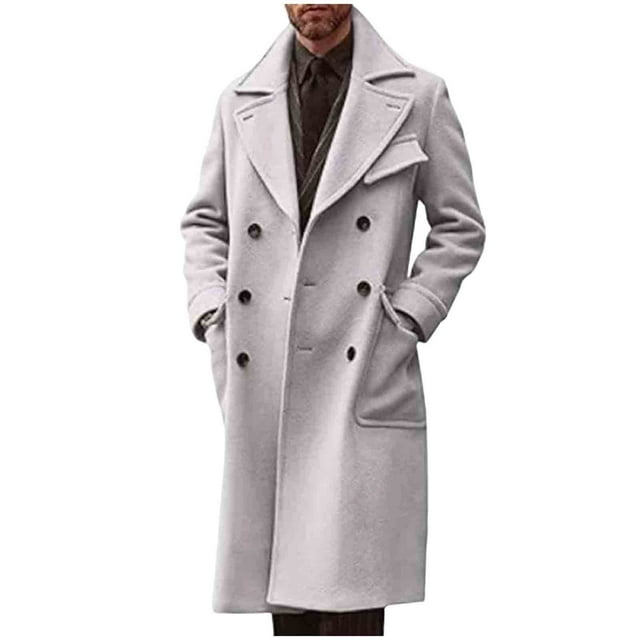 Lovzfmll Men's Wool Blend Overcoat Double Breasted Notched Lapel with Pockets Gray, L