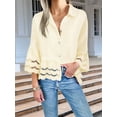 thumbnail image 4 of Womens 3/4 Bell Sleeve Button Down Shirts Casual Ruffle Hem Tops Eyelet Blouse Light Yellow M, 4 of 8